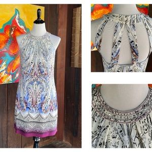 WHBM | White with Gypsy SL Print | Halter Neck Dress | EUC | Small